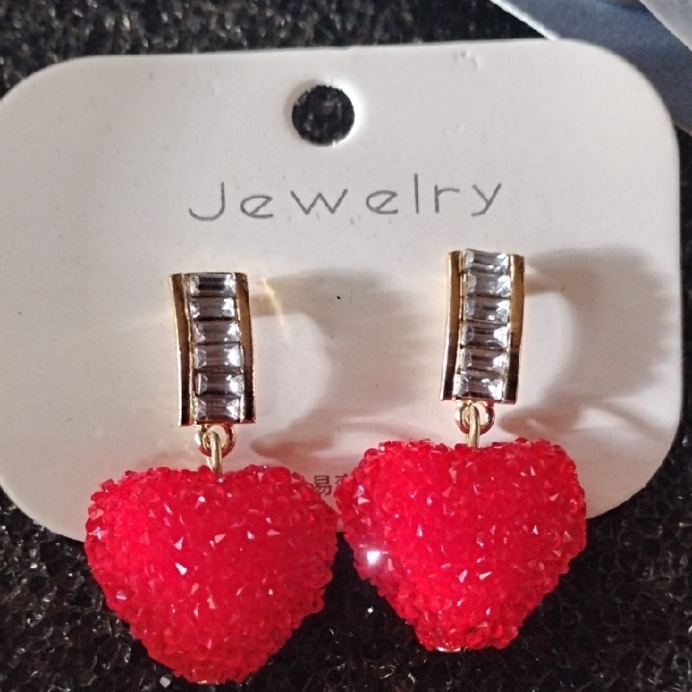 Red Heart Earrings with Gold Accents